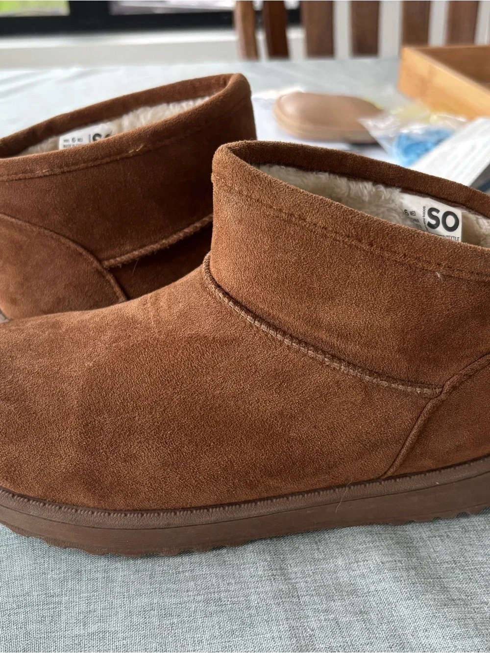 Sonoma Tan Suede-Look Slip-On Ankle Slippers